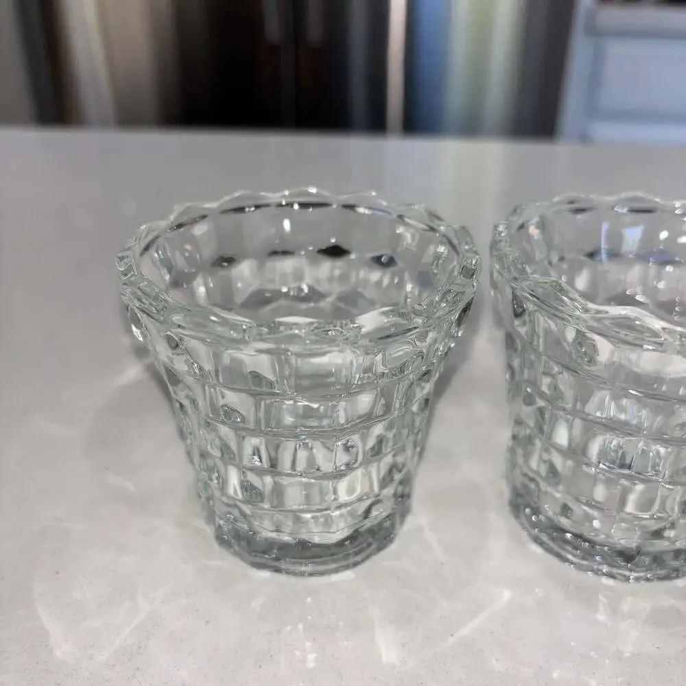 Vintage Indiana Glass Whitehall Clear Cubist Votive Candle Holders - Set of 2
